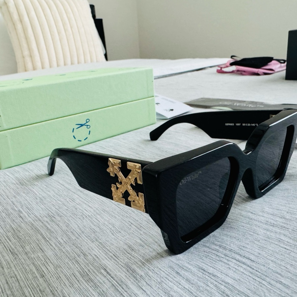 XSOLDX Off-White Black Sunglasses with Gold Arrow Hardware